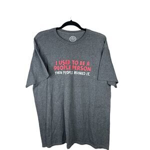 DOM Grey People Person Graphic T-Shirt Short Sleeve Funny Quote Size L